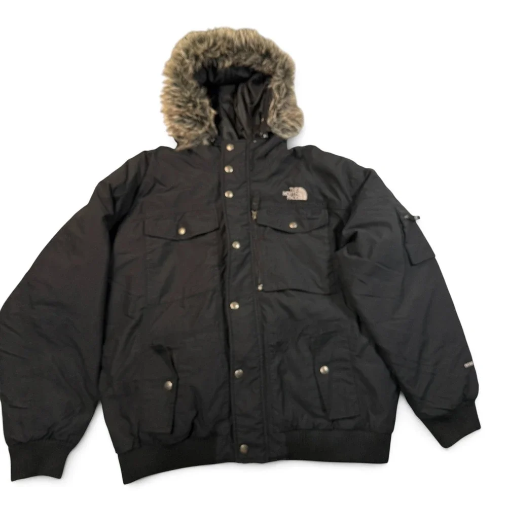 The North Face Gotham Bomber Down Parka Jacket Mens XXXL 3XL Black Faux Fur Hood